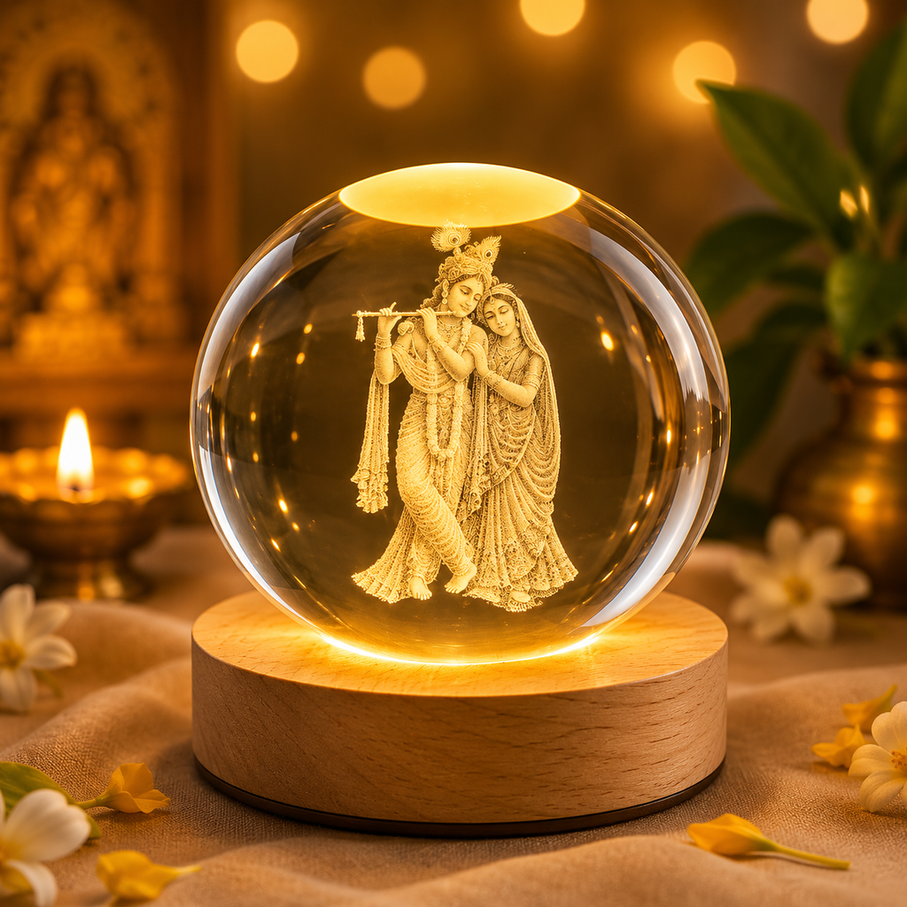3D Radha Krishna Crystal Ball Night Lamp